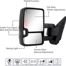 Towing Mirrors fit for 2007-2013 Chevy Silverado GMC Sierra / 2014 Silverado GMC Sierra 2500HD 3500HD tow mirrors with Power Glass Heated Turn Signal Lights Backup Lamp Extendable Pair Set
