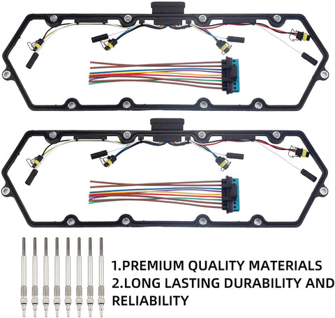 Dasbecan Valve Cover Gasket with Injector Glow Plug Harness Compatible with 1998-2003 Ford E250 E350 F250 Super Duty Truck Engine V8 Diesel Left & Right Replaces# F81Z-6584-AA