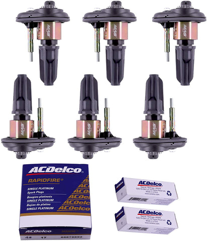 MAS Ignition Coils UF303 With OEM Spark plugs Replacement compatible with Chevy Trailblazer Colorado Buick Rainier GMC Canyon Envoy Hummer H3 Isuzu Olds Saab 2.8L 3.5L 4.2L (6)
