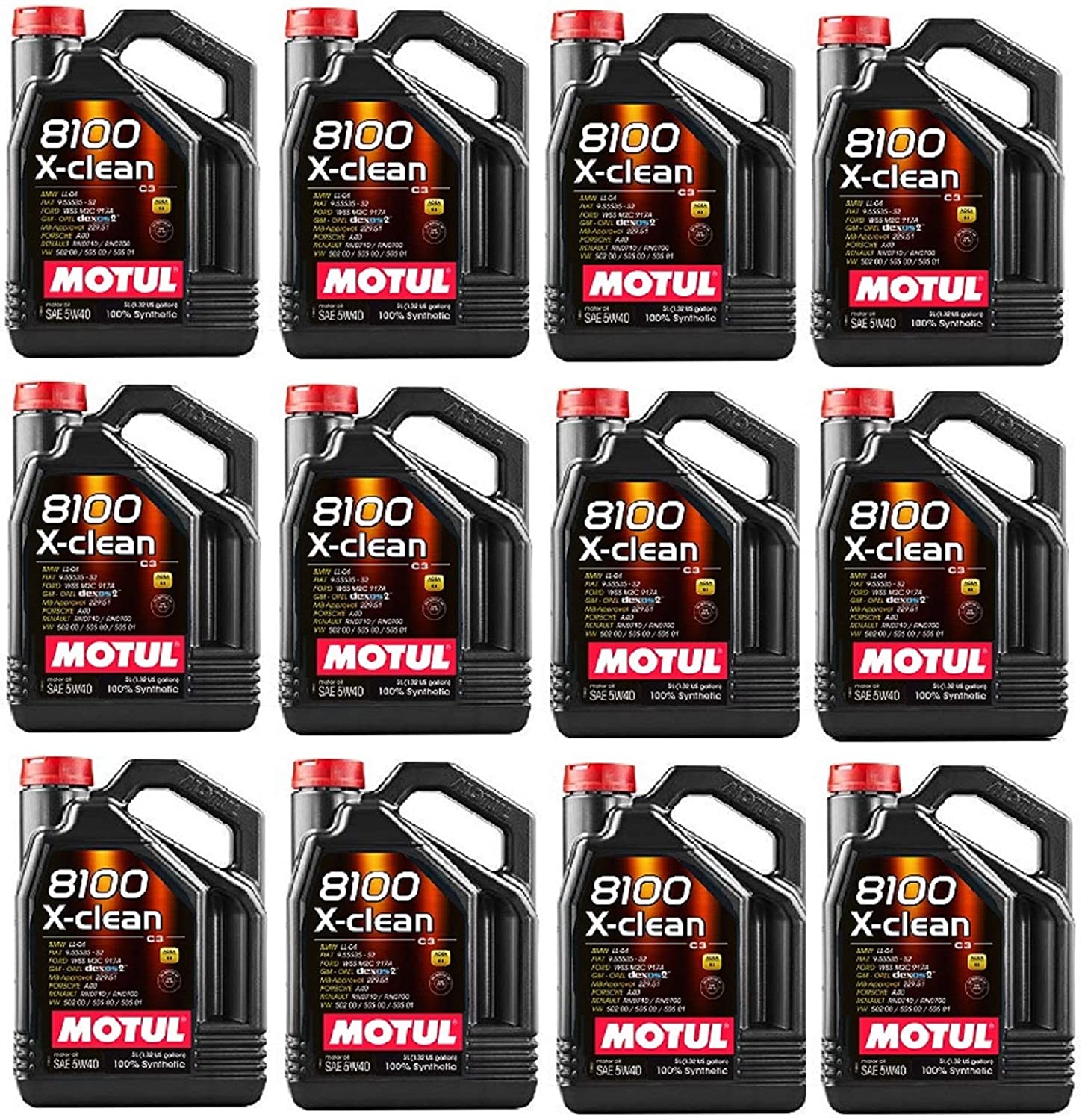Motul 102051 Set of 12 8100 X-Clean 5W-40 Motor Oil 5-Liter Bottles