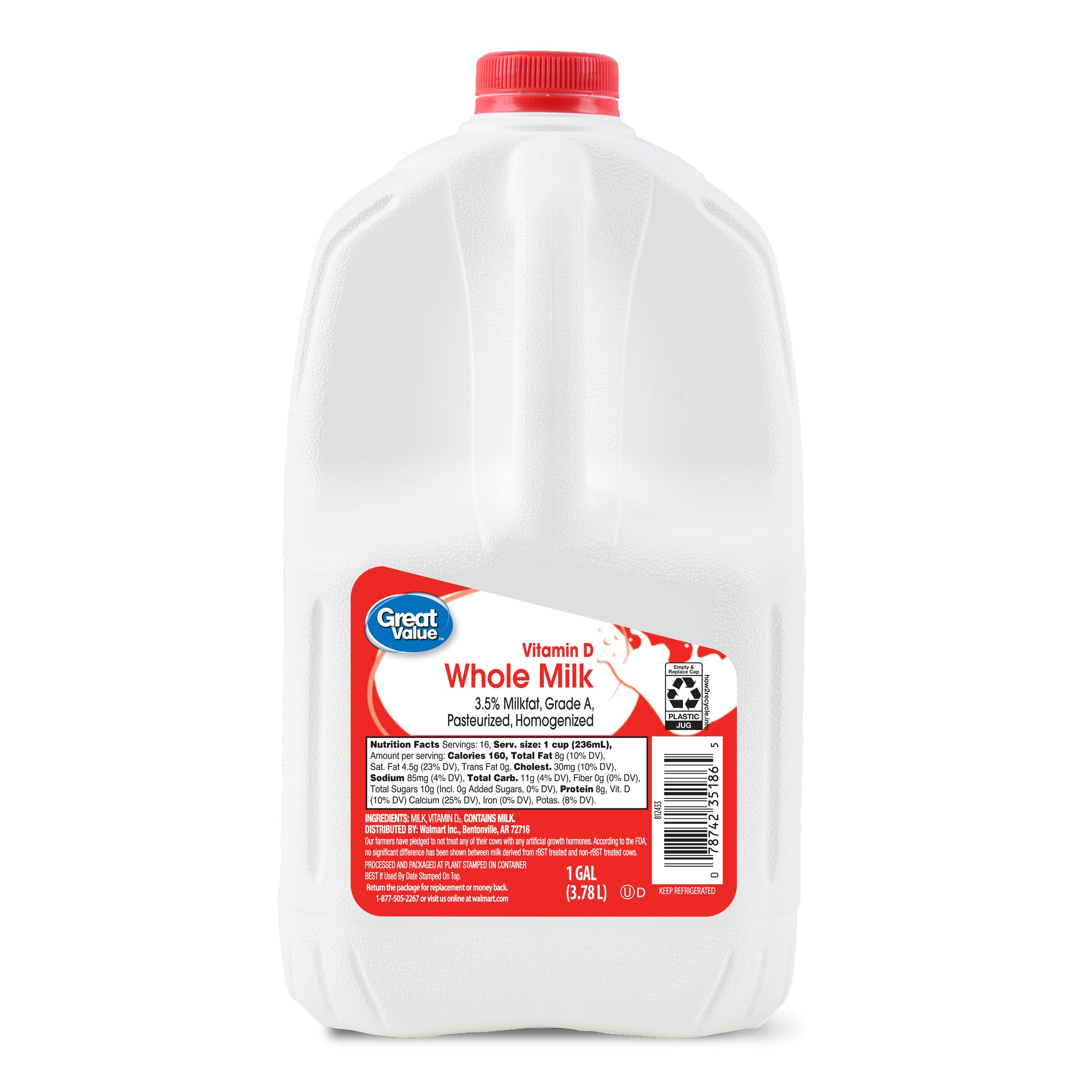 Great Value Whole Milk, 1 Gallon, 128 Fl. Oz.
