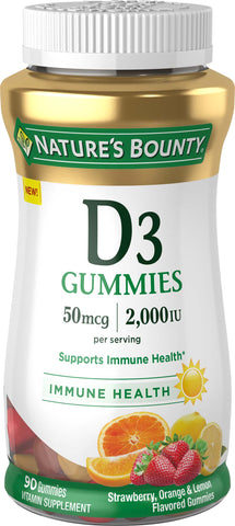 Nature's Bounty Vitamin D3 Gummies, 50 mcg (2,000 IU), 90 Ct