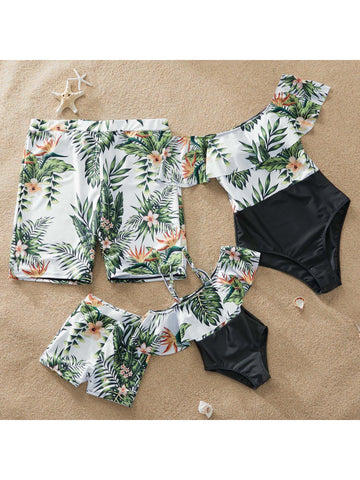 PatPat One Piece Plant Printed Family Matching Swimsuit Women Men Boy Girl Beach Swimwear