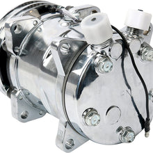 YaeTek New Premium Quality A/C Air Conditioning Compressor 12V/V-Belt Pulley for Sanden 508 Style Chrome Compatible w/R-12 and R134A