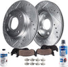 Detroit Axle - Pair (2) Front Drilled and Slotted Disc Brake Kit Rotors w/Ceramic Pads & Brake Kit Cleaner & Fluid for 1998 1999 2000 2001 2002 Chevy Prizm/Toyota Corolla