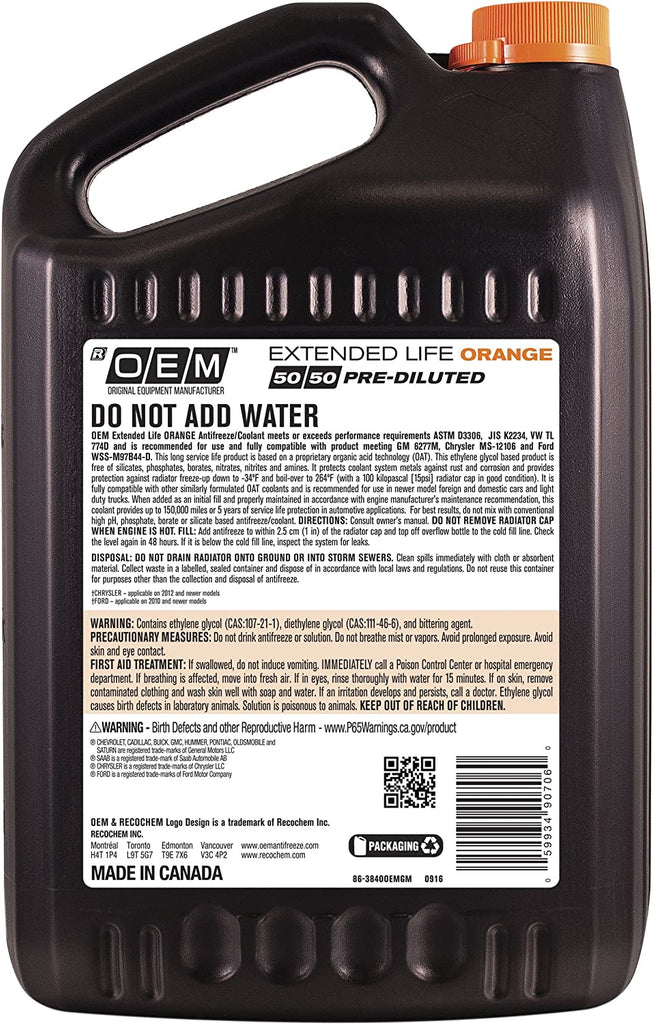 OEM Recochem 86384OOEMGM Orange Premium Antifreeze 50/50 Extended Lif
