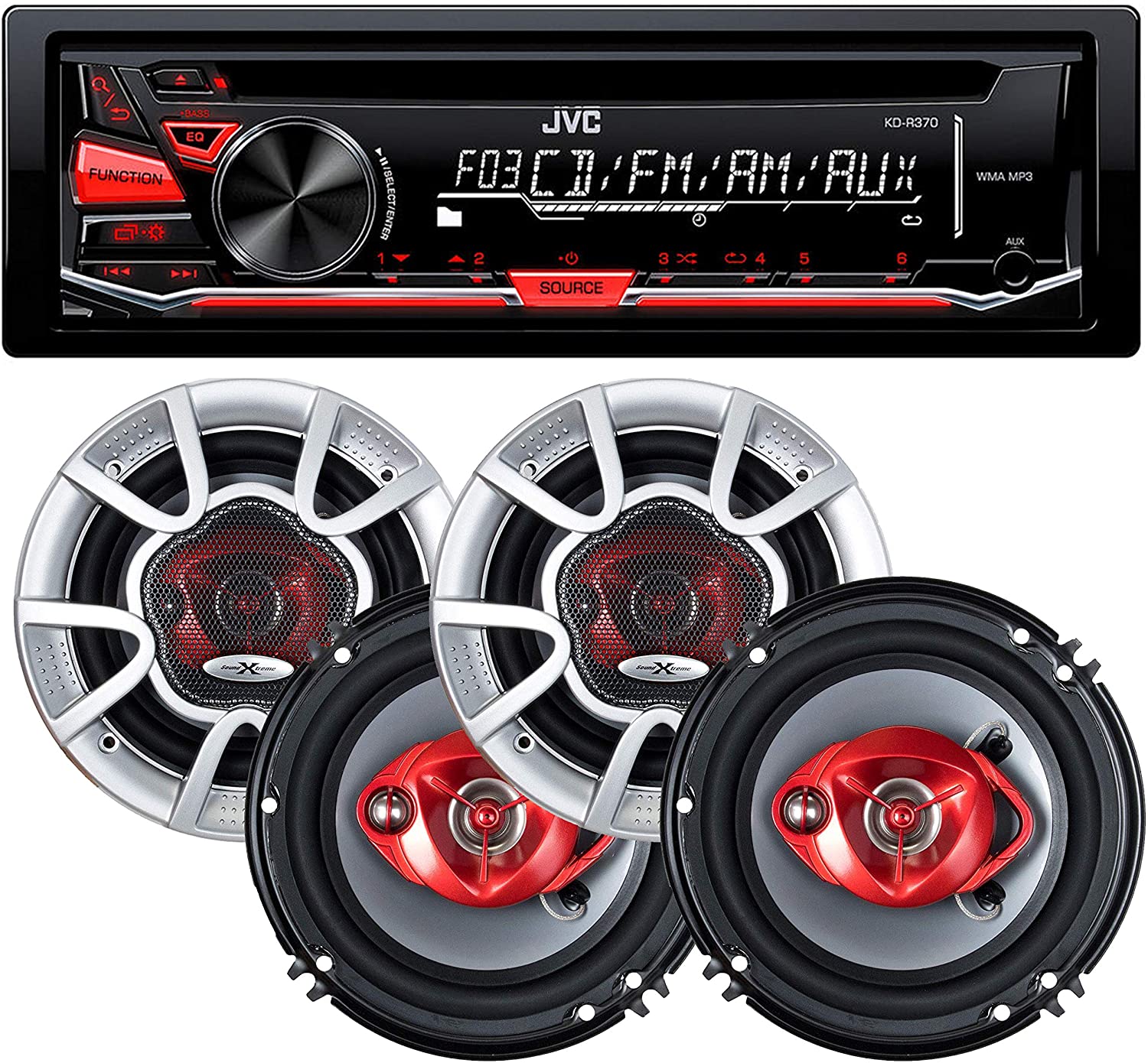 JVC KD-R370 Single DIN In-Dash CD/AM/FM/ Receiver with Detachable Faceplate,black