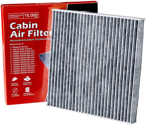 KarZone KAR10134 Cabin Air Filter with Activated Carbon - CF10134 - Acura CSX, ILX, MDX, RDX, RL, RLX, TL, TLX, TSX, ZDX Honda Accord, Civic, Crosstour, CRV, Odyssey, Passport, Pilot, Ridgeline