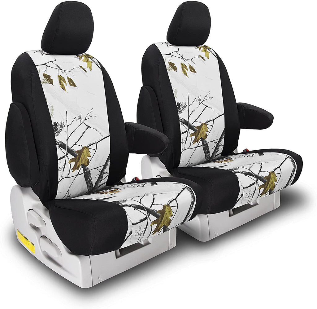 Front Seats: ShearComfort Custom Realtree Camo Seat Covers for Toyota Corolla (2020-2020) in AP Snow Sport for Sport Buckets w/Adjustable Headrests (Hatchback Only)