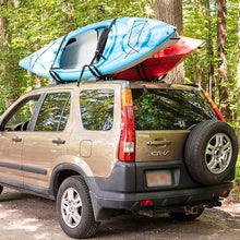 PaddleSports+ Kayak Roof Rack Sets for Cars and SUVs - Two Sets with Straps - Universal Fit Carriers Mount on Crossbars for Easy Travel with Kayaks Canoes Paddleboards and Surfboards