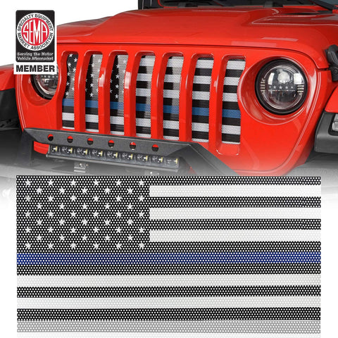 Hooke Road Grill Mesh Insert Front Grille Bug Screen Deflector Compatible with Jeep Wrangler JL/Gladiator JT 2018 2019 2020 2021 - Blue & Black,US Flag