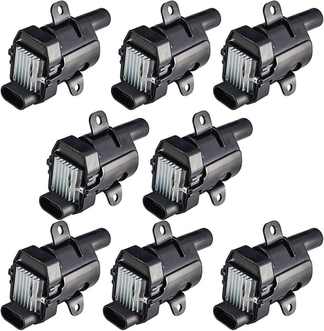 ENA Round Ignition Coils Pack of 8 Compatible with Chevy Silverado 1500 2500 Tahoe Suburban Express GMC Sierra Savana Yukon XL Escalade Isuzu 12563293 D585 C1251 19005218 UF262 V8 4.8L 5.3L 6.0L