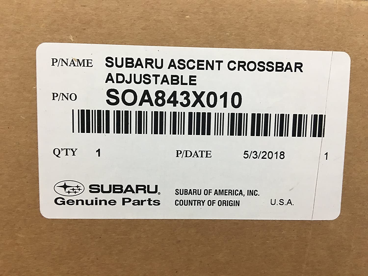 Subaru 2019 Ascent Aero Crossbar Roof Adjustable Rack Set New SOA843X010 Genuine