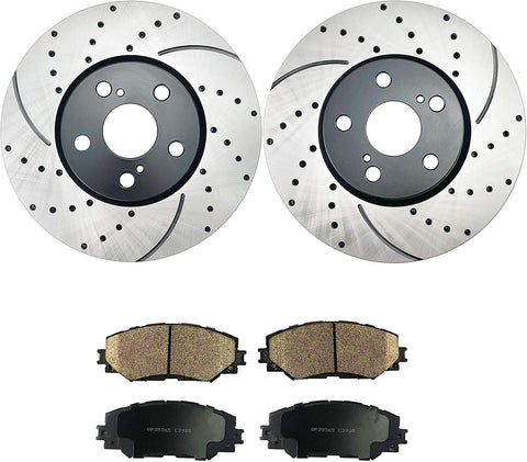 Atmansta QPD10061 Front Brake kit with Drilled/Slotted Rotors and Ceramic Brake pads for 2009 2010 Pontiac Vibe|2010-2017 Toyota Corolla|2009-2013 Toyota Matrix