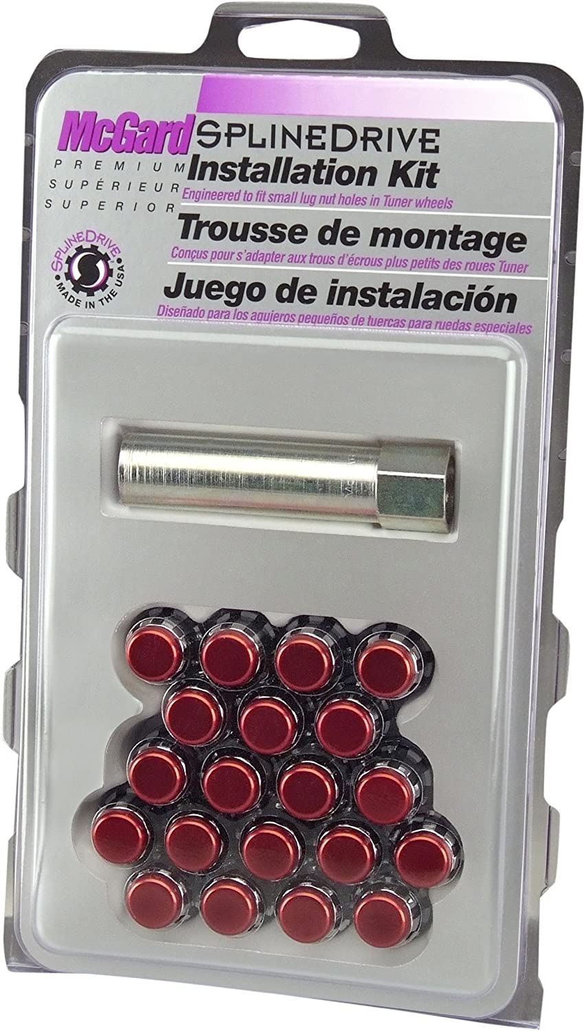 McGard 65557RCC Chrome with Red Cap SplineDrive Wheel Installation Kit (M12 x 1.5 Thread Size) - for 5 Lug Wheels
