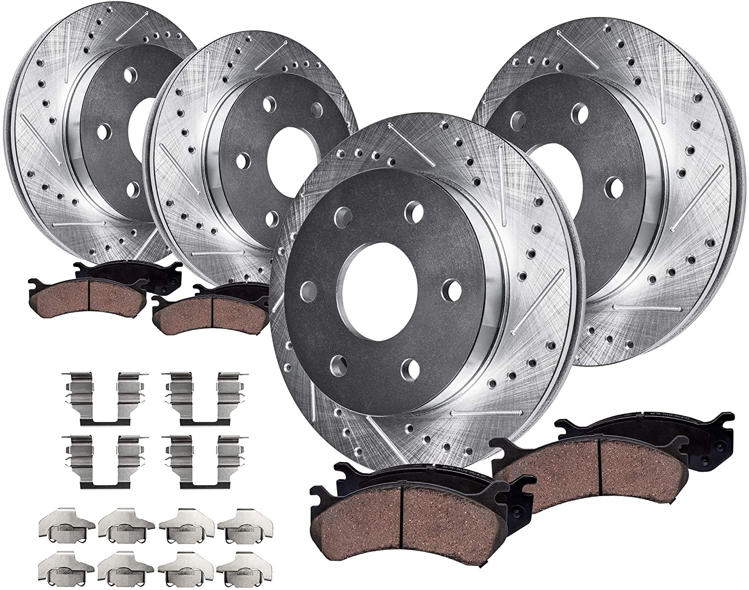 Detroit Axle - DUAL PISTON REAR CALIPER VERSION 305mm FRONT & 330mm REAR DRILLED Brake Kit Rotors & Ceramic Pads w/Hardware fits GMC Sierra & Silverado 1500 - Chevy Tahoe, Yukon w/330 Rear Rotor