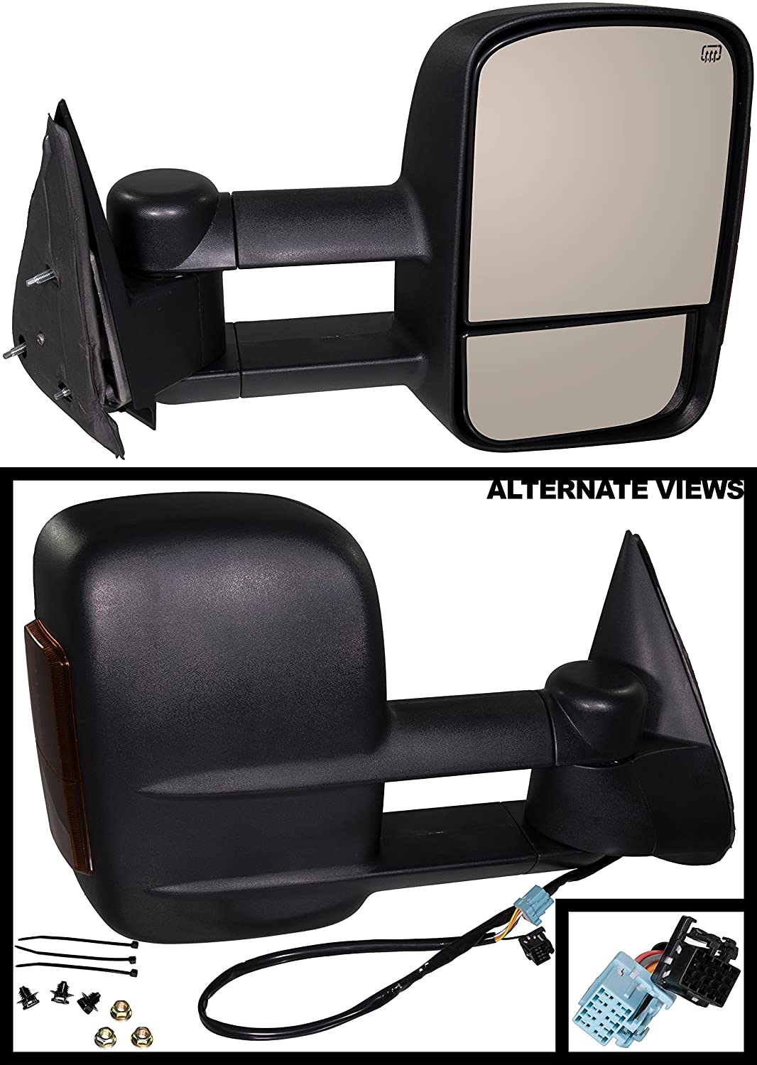 APDTY 99999 Power Side View Tow Towing Mirror Fits Front Right 2003-2006 Chevrolet Silverado Sierra Suburban Tahoe Yukon (Turn Signal On Side Housing; View image)