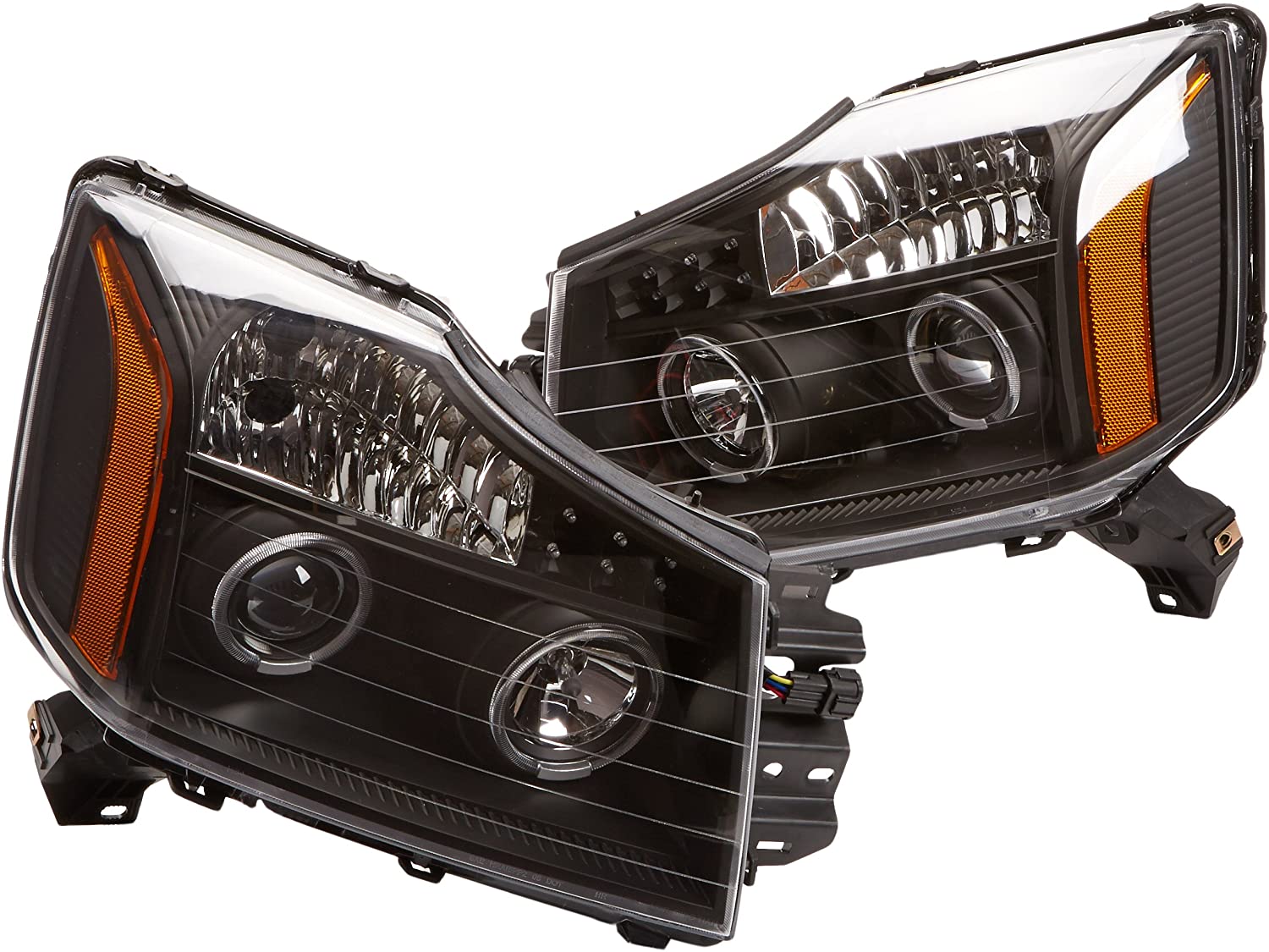 Spyder Auto (PRO-JH-NTI04-LED-BK) Nissan Titan/Armada Black Halogen LED Projector Headlight - Pair (Black)