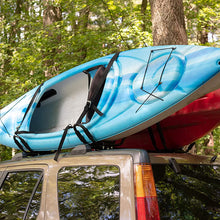 PaddleSports+ Kayak Roof Rack Sets for Cars and SUVs - Two Sets with Straps - Universal Fit Carriers Mount on Crossbars for Easy Travel with Kayaks Canoes Paddleboards and Surfboards