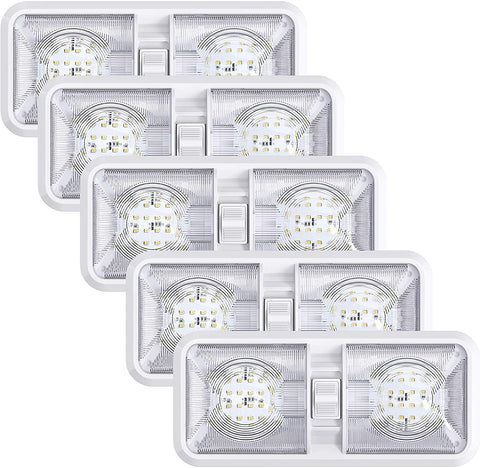 5 Pack Leisure LED RV LED Ceiling Double Dome Light Fixture with ON/OFF Switch Interior Lighting for Car/RV/Trailer/Camper/Boat DC 12V Natural White 4000-4500K 48X2835SMD (Natural White 4000-4500K, 5)