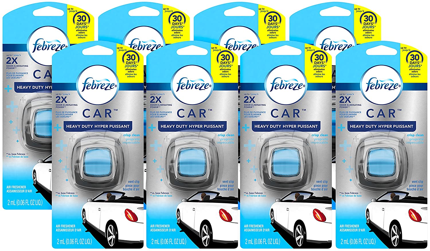Febreze Heavy Duty Crisp Clean Car Air Freshener (8 Count, 0.06 oz)