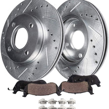 Detroit Axle - 258mm FRONT Drilled Brake Kit Rotor Set & Brake Kit Pads w/Clips Hardware Kit Performance GRADE for 2000 2001 2002 2003 2004 Ford Focus excluding SVT