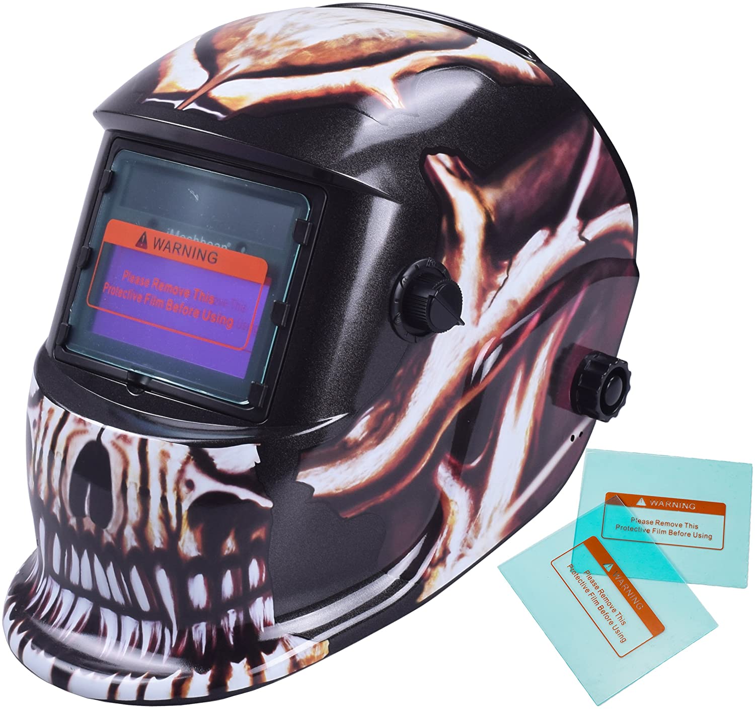 iMeshbean Pro Cool Skull Style Solar Auto-darkening Welding & Grinding Arc Tig Mig Helmet Adjustable Shade 9-13 with 2 Pcs Extra Lens Covers #1052