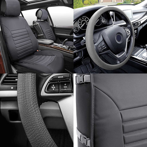 FH Group PU206102 Multifunctional Quilted Leather Seat Cushions (Tan) Front Set with Gift – Universal Fit for Cars Trucks & SUVs