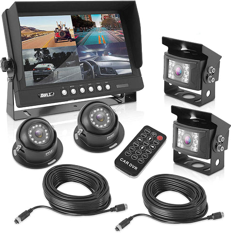 Rear View Backup Camera System - DVR Parking Reverse Car Truck Vehicle Dual Rearview Back Up Kit w/ 9” LCD Monitor, Night Vision, Tilt-Adjustable, Video Recorder, Universal Mount - Pyle PLCMTRDVR47