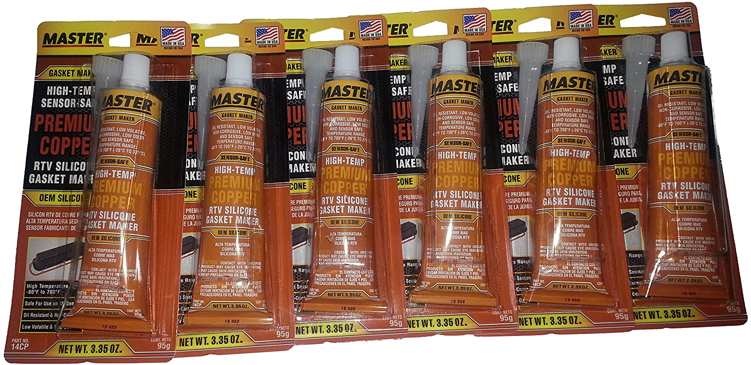 Master Premium Copper Silicone Hi Temp Gasket Maker 14CP 3.35 Ounce Tube 6 Pack