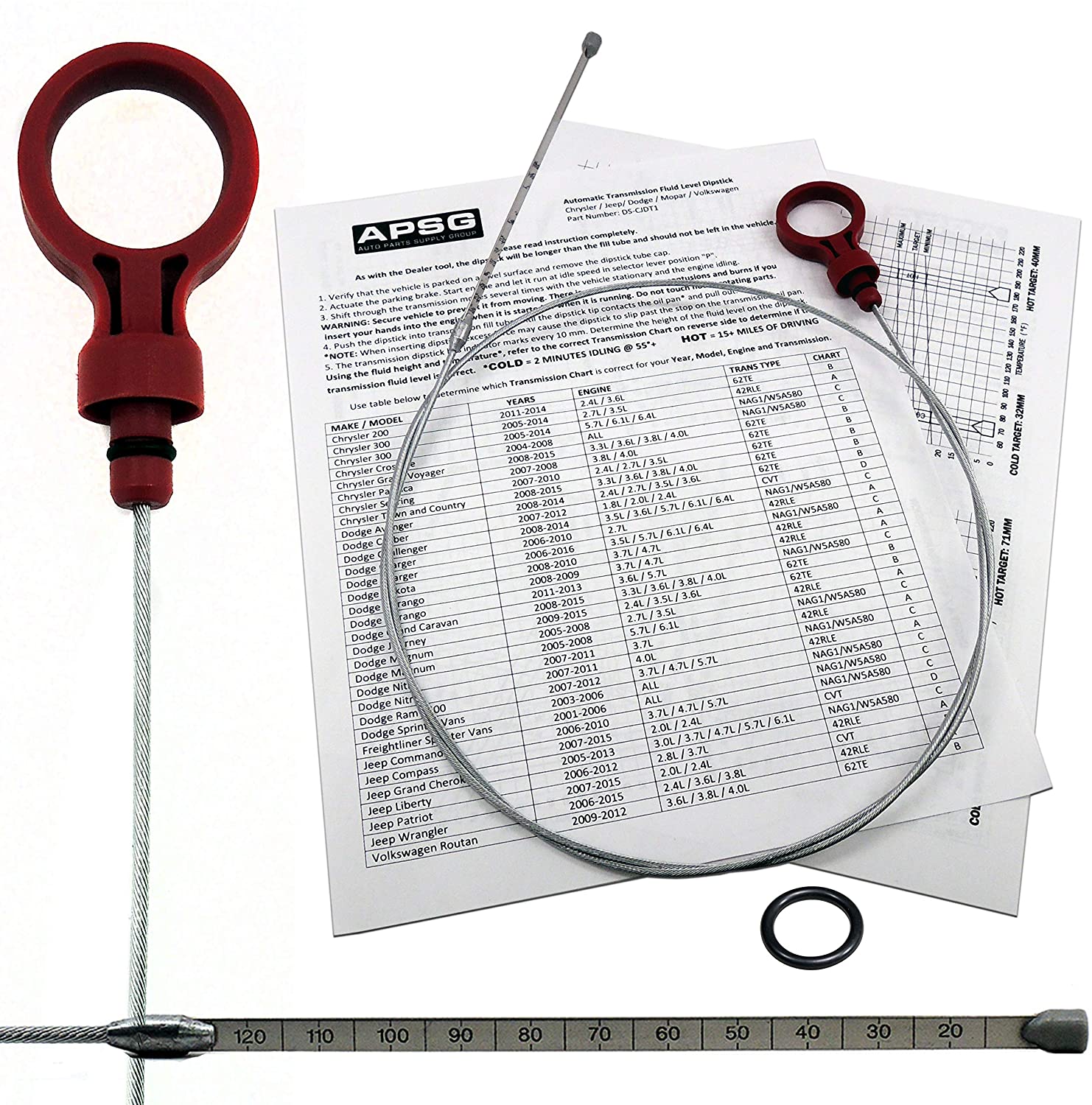 TRANSMISSION FLUID DIPSTICK TOOL | for: CHRYSLER, DODGE, JEEP | W/Instructions + Cap O-ring | auto trans Dealer #s : 8863B, 9336, 42RLE, NAG1, 62TE 2.7 3.5 3.6 3.7 5.7 6.1 6.4