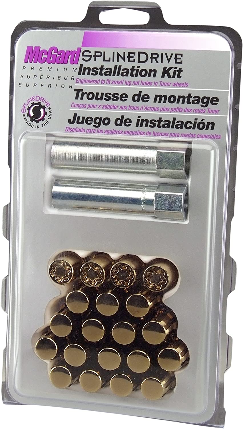 McGard 65557GDC SplineDrive Wheel Installation Kit (M12 x 1.5 Thread Size) - Gold Chrome with Wheel Locks - for 5 Lug Wheels