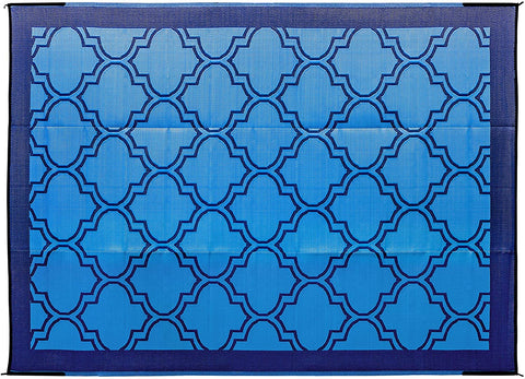 Camco 42824 Outdoor RV Awning Mat with Storage Bag, 9-Feet x 12-Feet - The Perfect Outdoor Accessory with Multiple Uses - Bonus Storage Bag Included - Lattice, Blue