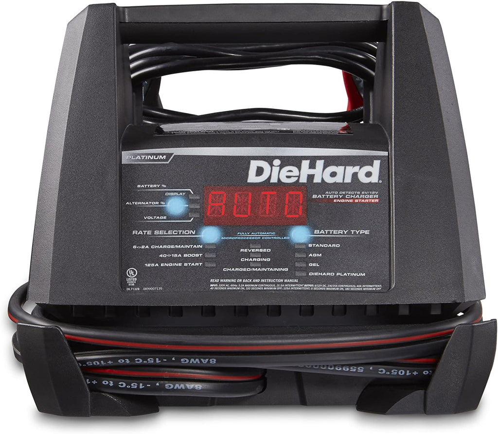 DieHard 71328 6/12V Platinum Shelf Smart Battery Charger and 15/125A E