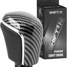 SHIFTIN Black Leather Gear Shift Knob Shifter for Toyota Camry Corolla Avalon (Punched Black Leather/Carbon Fiber)