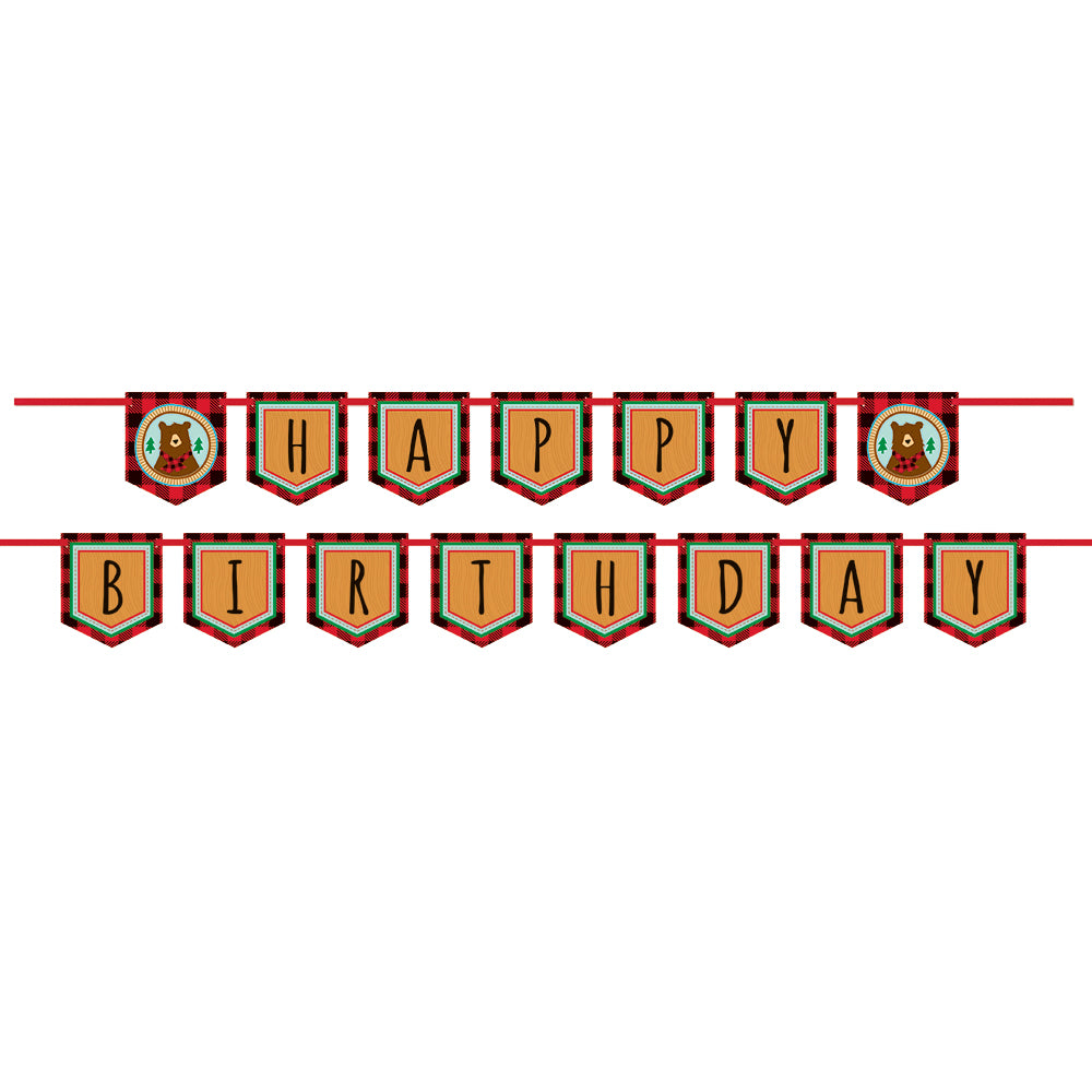 Buffalo Plaid Lumberjack Happy Birthday Banner, 11 ft, 2pc