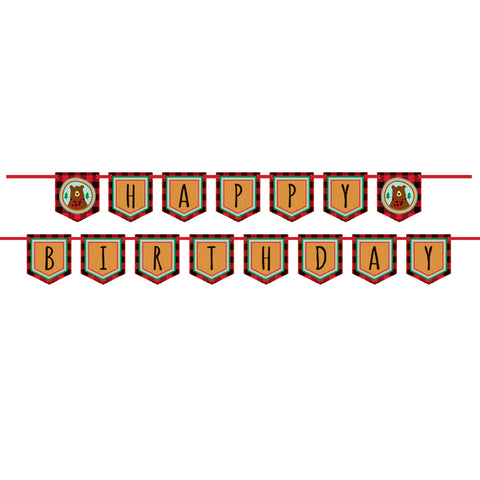 Buffalo Plaid Lumberjack Happy Birthday Banner, 11 ft, 2pc