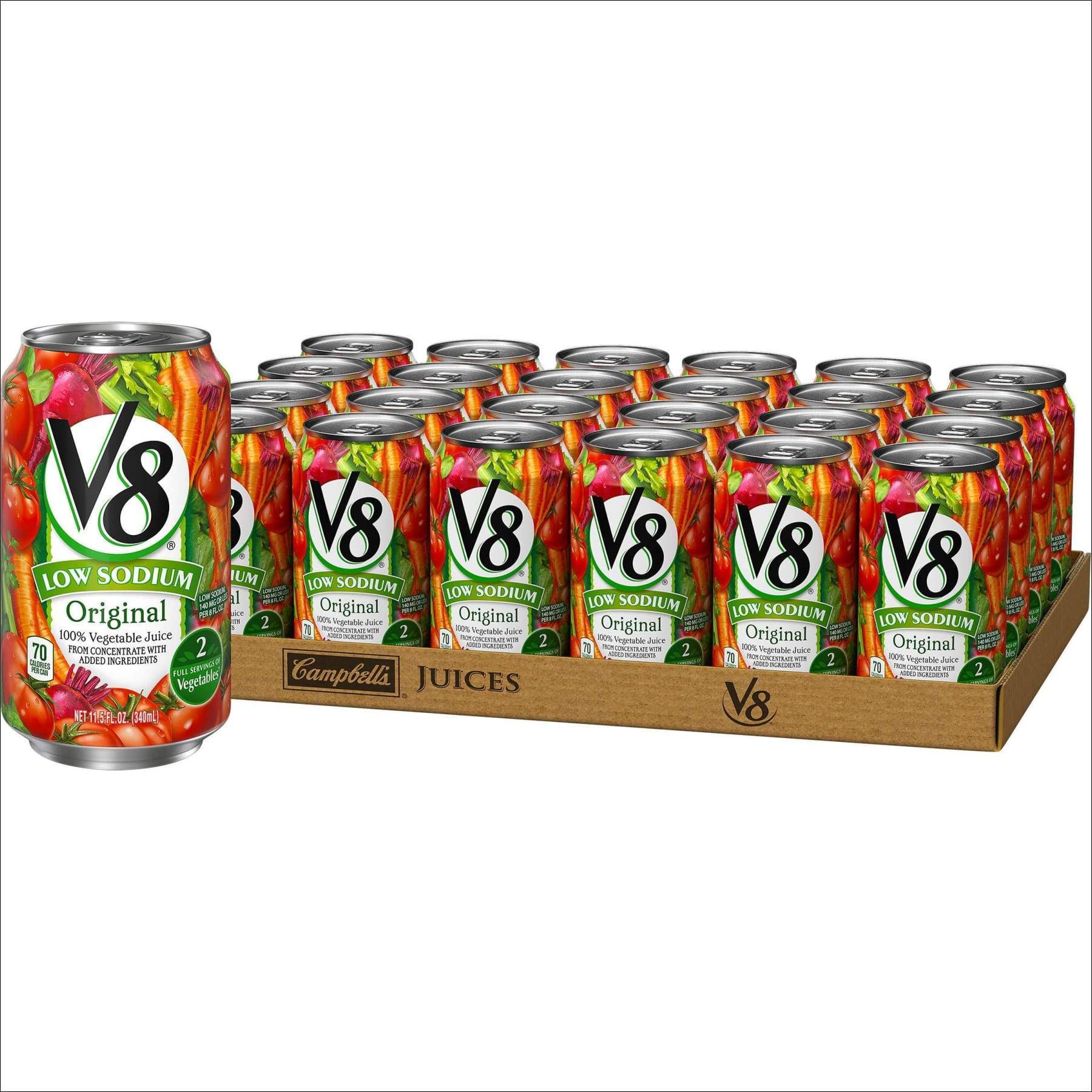 V8 Original Low Sodium 100% Vegetable Juice, 11.5 Oz. Can (Pack of 24)