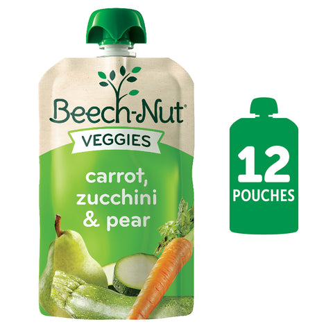 (12 Pack) Beech-Nut Veggies Stage 2, Carrot Zucchini & Pear Baby Food, 3.5 oz Pouch