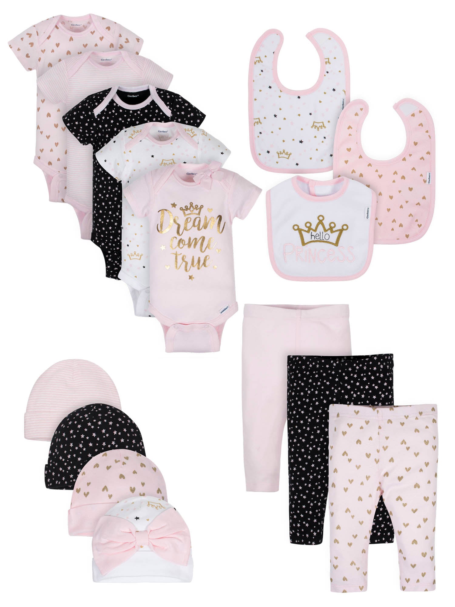Gerber Baby Girl Organic Onesies Bodysuits, Pants, Caps, and Bibs Shower Gift Set, 15-Piece