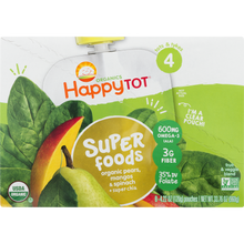 (8 Pack) Happy Tot Super Foods Pouches Organics Pears, Mangos & Spinach + Super Chia Pouch, 4.22 OZ