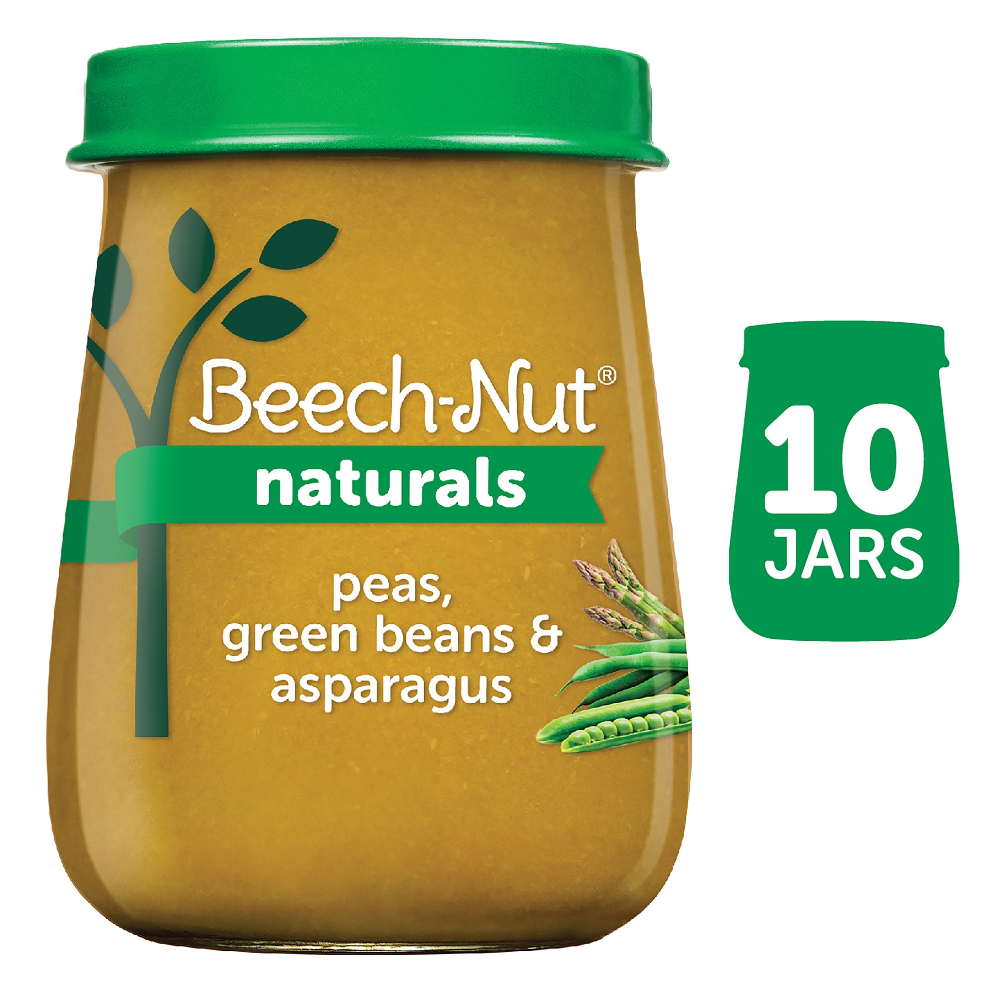 (10 Pack) Beech-Nut Naturals Stage 2, Peas Green Beans & Asparagus Baby Food, 4 oz Jar