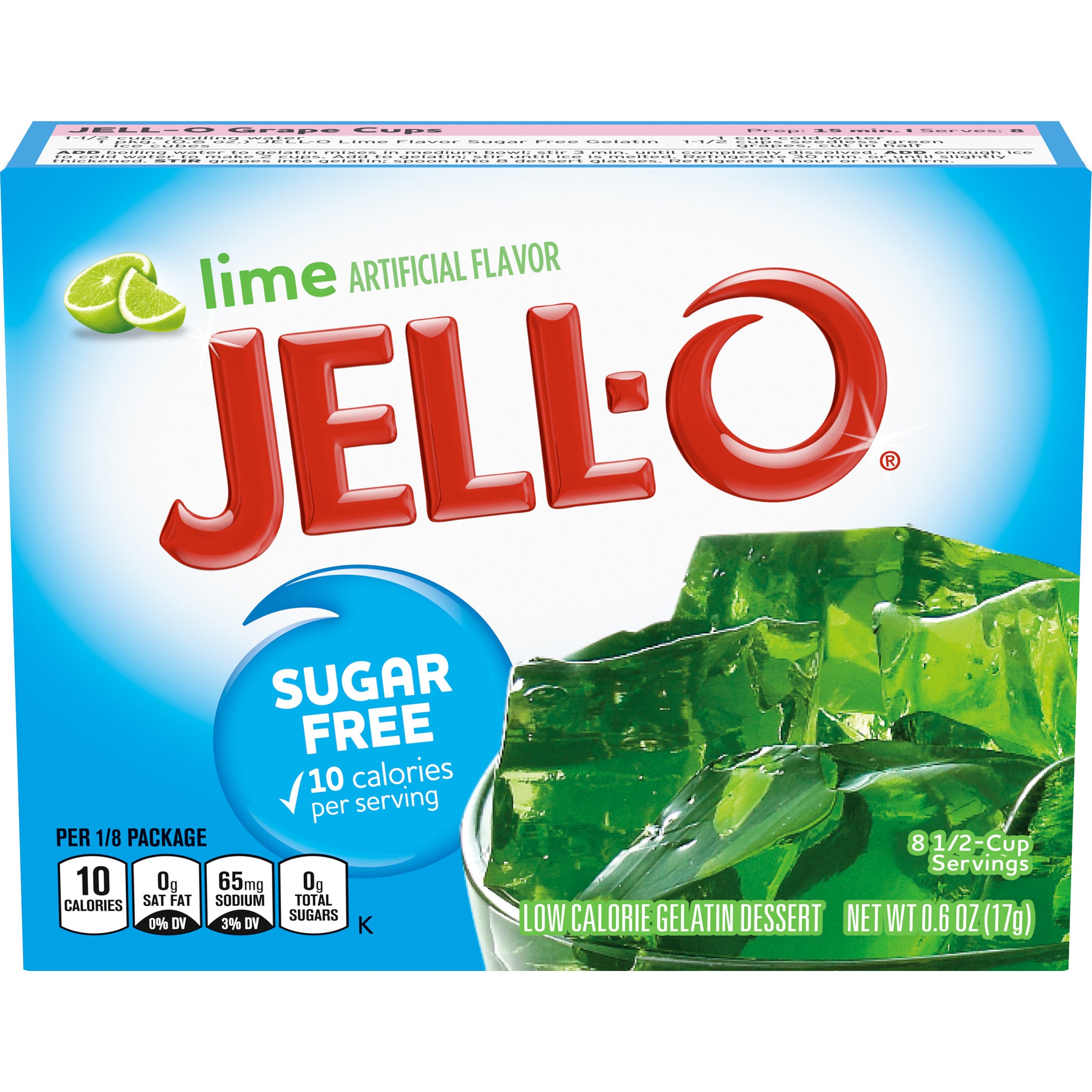 Jell-O Lime Sugar Free Gelatin Dessert Mix, 0.6 oz Box