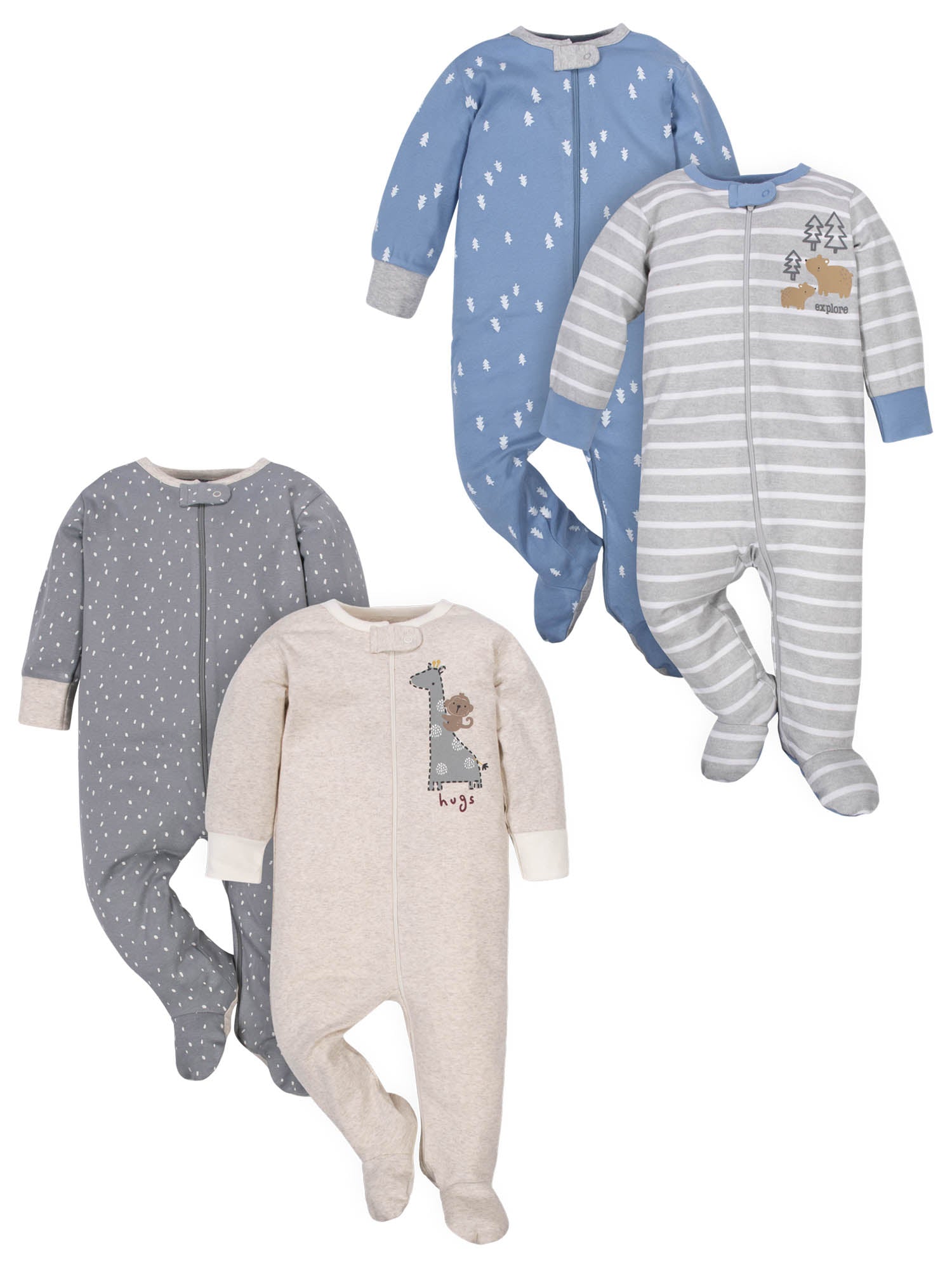 Wonder Nation Baby Boy Pajamas Zip-up Sleep 'N Play Sleepers, 4-Pack