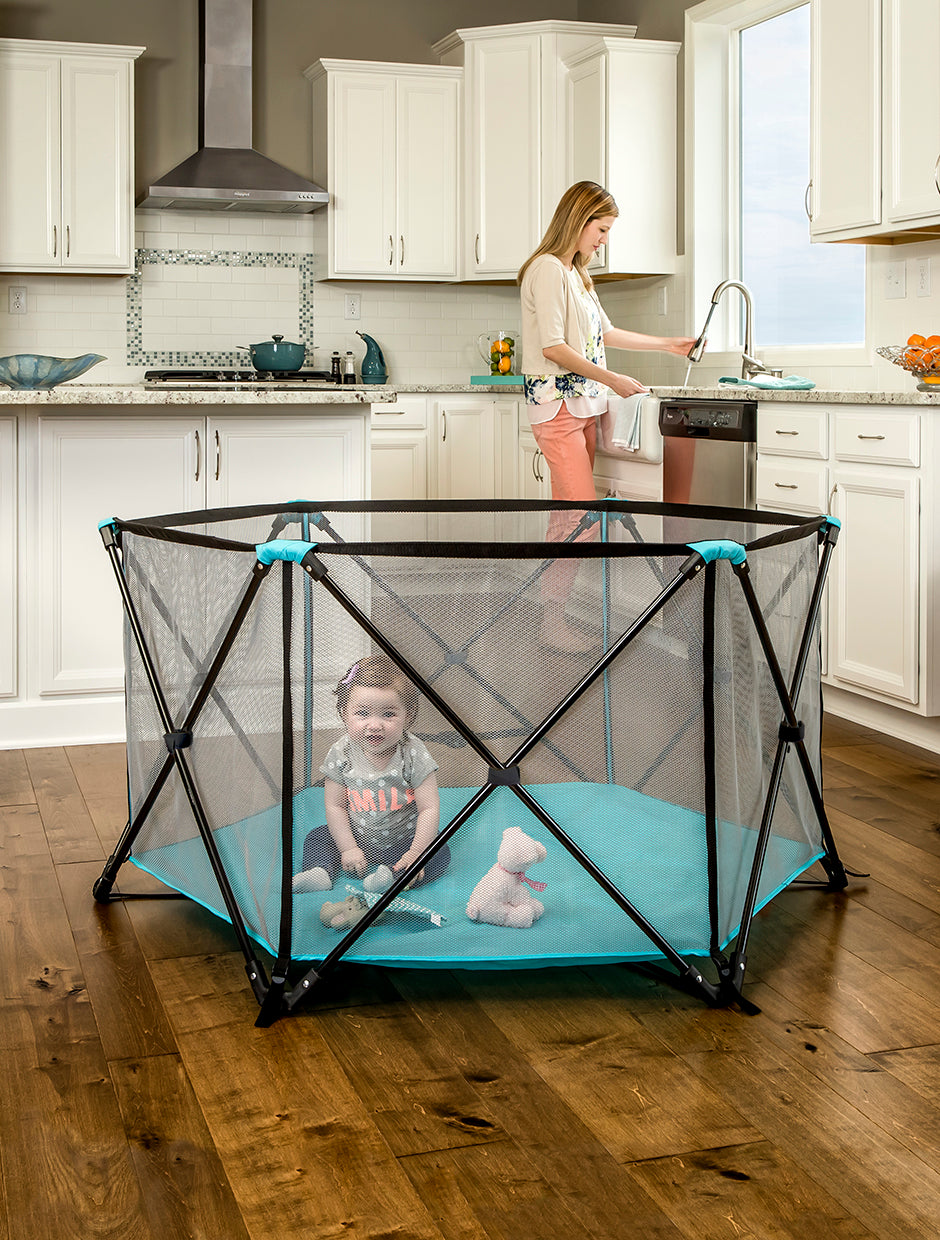 Regalo My Play® Portable Playard Indoor and Outdoor with Carry Case and Washable, Aqua, 6-Panel