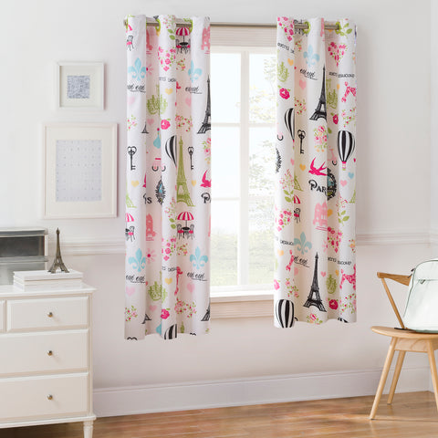 Your Zone I Love Paris Room Darkening Grommet Top Single Curtain Panel, White, 42
