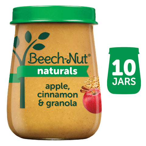 (10 Pack) Beech-Nut Naturals Stage 2, Apple Cinnamon & Granola Baby Food, 4 oz Jar