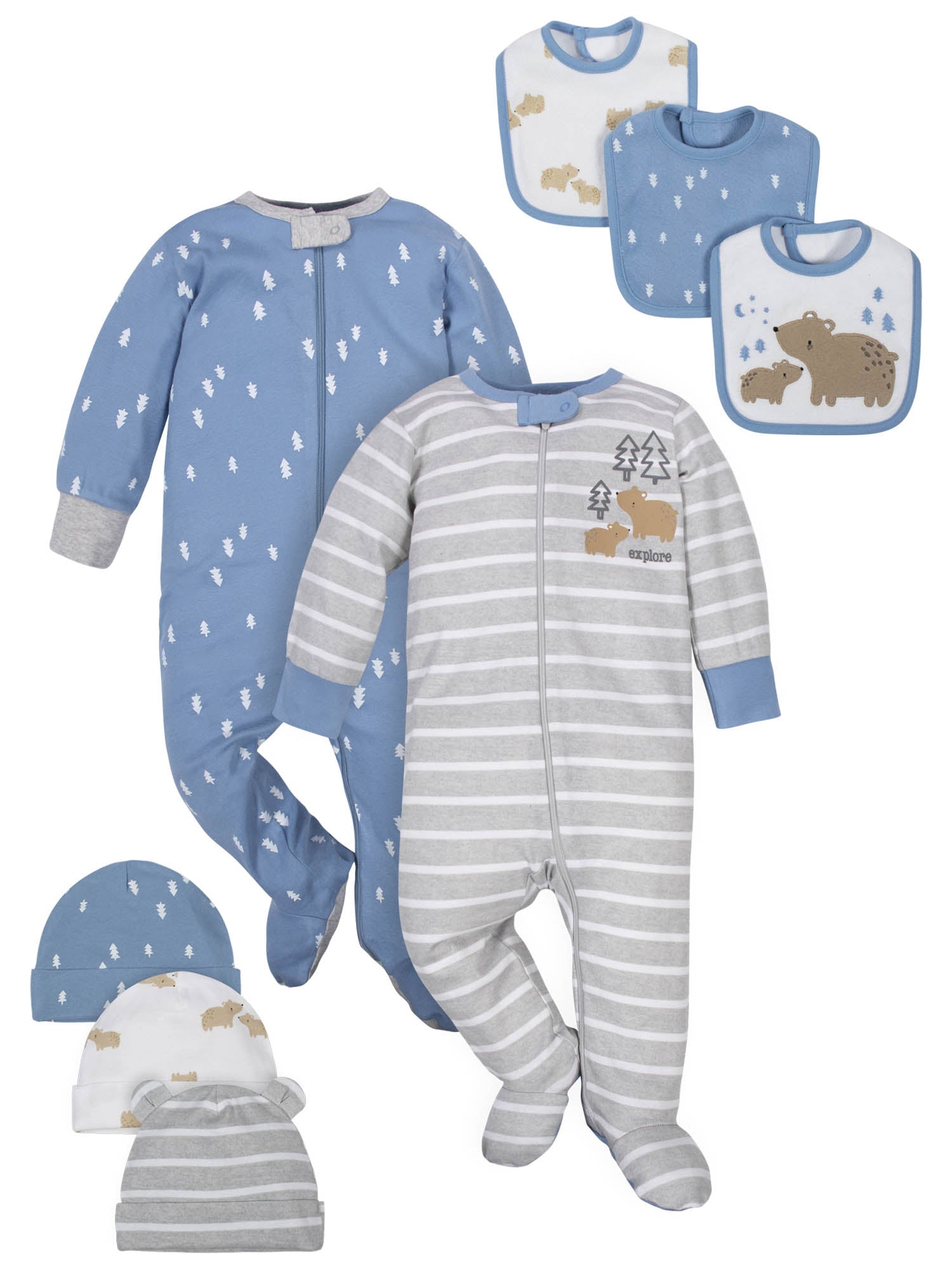 Wonder Nation Baby Boy Sleep 'N Play, Cap, and Bib Set, 8-Piece