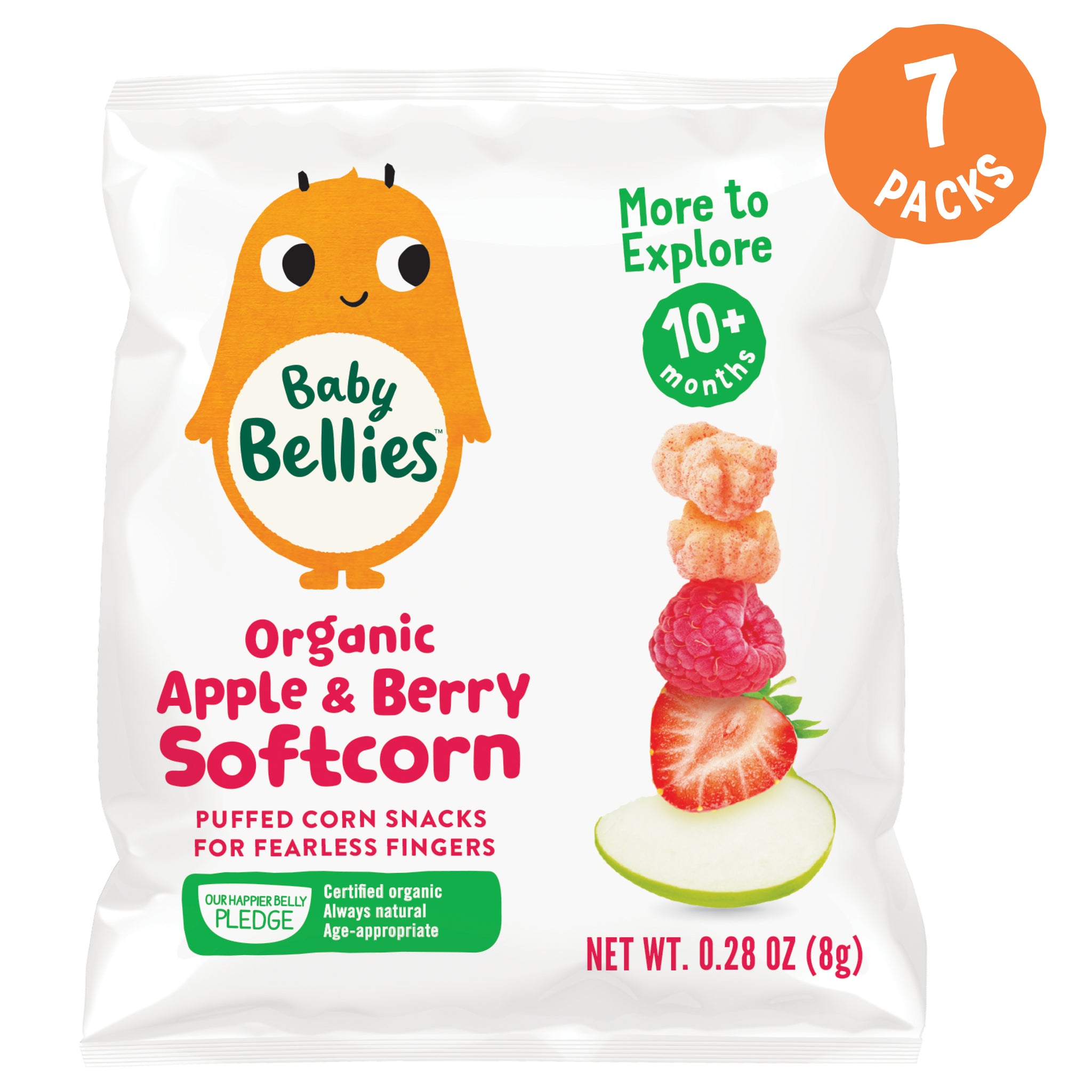 (7 Pack) Little Bellies Stage 1 Organic Apple and Berry Puffs Baby Snacks, 0.28 oz Bag