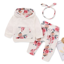 PatPat Baby Beautiful Floral Long-sleeve Hoodie Pants and Headband Set